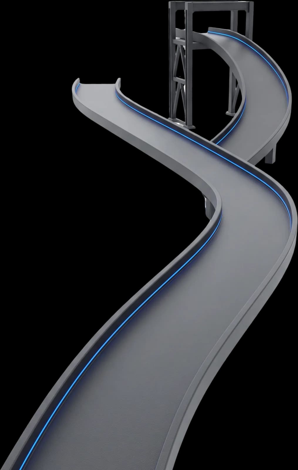 Trecho elevado do sistema modular Vitrack, curva em S sobre estrutura de suporte